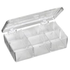 Caja Organizadora Transparente de Estireno con 6 Compartimentos – Multiusos para Joyas, Manualidades y Tornillos 11.11 × 6.67 × 2.54 cm  A220/6608CB