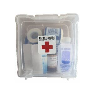 Botiquín Cuadrado de Primeros Auxilios Equipado 17 x 17 x 6 cm | Compacto, Transparente y Listo para Emergencias  BO6766